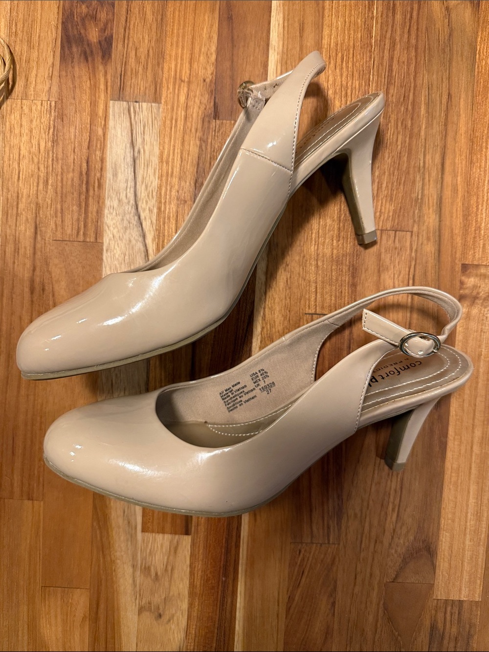 Predictions Beige Patent Slingback Heels